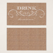 Rustikales Burlap Print Wedk Drink Ticket (Vorne & Hinten)