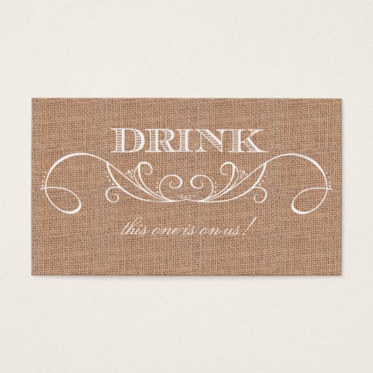 Rustikales Burlap Print Wedk Drink Ticket (Vorderseite)