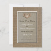 Rustikales Burlap Save the Date Einladung (Vorderseite)