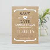 Rustikales Burlap Save the Date Postkarte (Stehend Vorderseite)