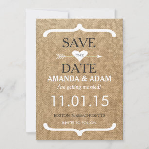 Rustikales Burlap Save the Date Postkarte