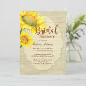 Rustikales Burlap-Sonnenblumen-Brautparty Einladung (Stehend Vorderseite)