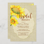 Rustikales Burlap-Sonnenblumen-Brautparty Einladung (Vorne/Hinten)