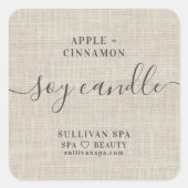 Rustikales Burlap Soy Candle Label Quadratischer Aufkleber (Vorderseite)