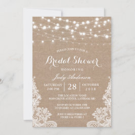 Rustikales Burlap String Lights Lace Brautparty Einladung