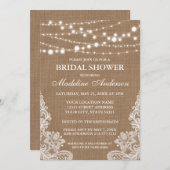 Rustikales Burlap String Lights Lace Brautparty Einladung (Vorne/Hinten)