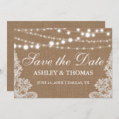 Rustikales Burlap-String-Lights Save the Date (Vorne/Hinten)