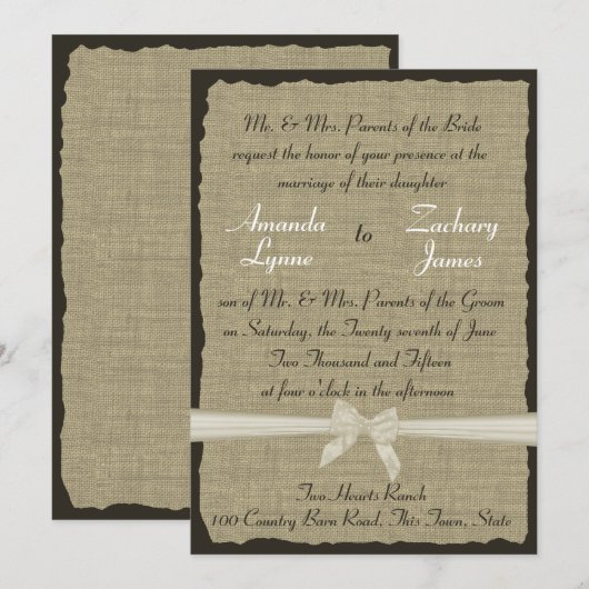 Rustikales Burlap und Bow Einladung (Vorne/Hinten)