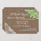 Rustikales Burlap- und Lace Green Bow-Brautparty Einladung (Vorne/Hinten)