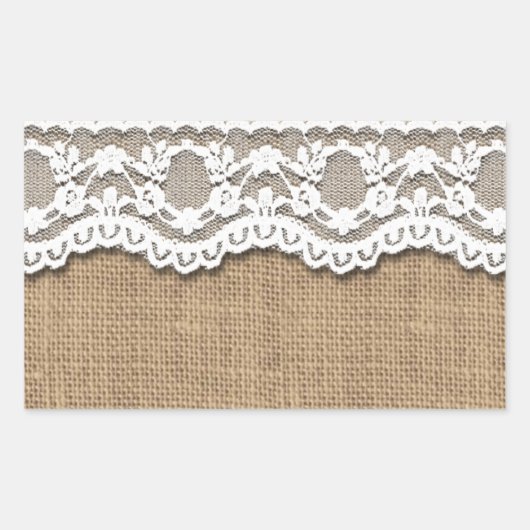 Rustikales Burlap und Lace Rechteckiger Aufkleber (Vorderseite)