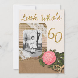 Rustikales Burlap- und Spitzen-Rose 60th Birthday Einladung