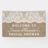 Rustikales Burlap & Vintages White Lace Brautparty Banner (Horizontal)