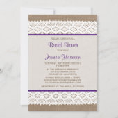 Rustikales Burlap & Vintages White Lace Brautparty Einladung (Vorderseite)