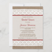 Rustikales Burlap & Vintages White Lace Brautparty Einladung (Vorderseite)