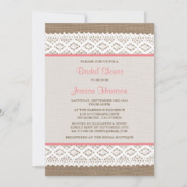 Rustikales Burlap & Vintages White Lace Brautparty Einladung