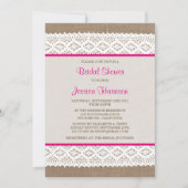 Rustikales Burlap & Vintages White Lace Brautparty Einladung (Vorderseite)