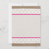 Rustikales Burlap & Vintages White Lace Brautparty Einladung (Rückseite)
