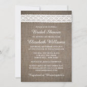 Rustikales Burlap & Vintages White Lace Brautparty Einladung (Vorderseite)