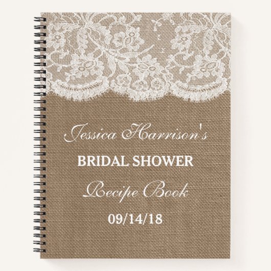 Rustikales Burlap & White Lace Brautparty Rezept Notizblock (Vorderseite)