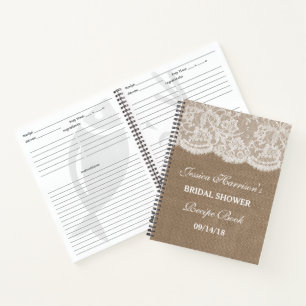 Rustikales Burlap & White Lace Brautparty Rezept Notizblock