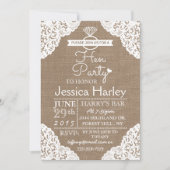 Rustikales Burlap & White Lace Hen Party Einladung (Vorderseite)