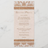 Rustikales Burlap & White Lace Slim Dinner Menü Menükarte (Vorderseite)