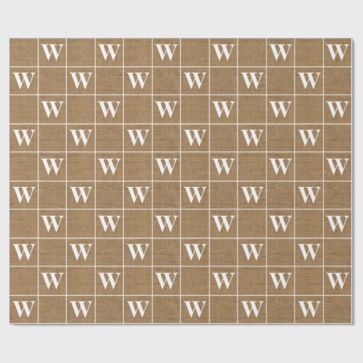 Rustikales Burlap White Monogram Wrapping Paper Geschenkpapier (Flach)