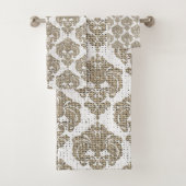 Rustikales Burlap & White Royal Glam Damask Badhandtuch Set (Insitu)