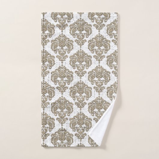 Rustikales Burlap & White Royal Glam Damask Badhandtuch Set (Handtuch)