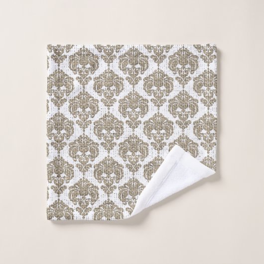 Rustikales Burlap & White Royal Glam Damask Badhandtuch Set (Waschlappen)