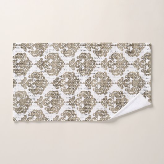 Rustikales Burlap & White Royal Glam Damask Badhandtuch Set (Handtuch)