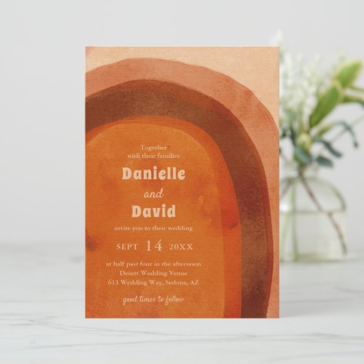 Rustikales Burnt Orange Arch Foto Moderne Hochzeit Einladung (Stehend Vorderseite)