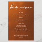 Rustikales Burnt Orange Bar Menu für Hochzeiten im (Vorderseite)