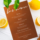 Rustikales Burnt Orange Bar Menu für Hochzeiten im