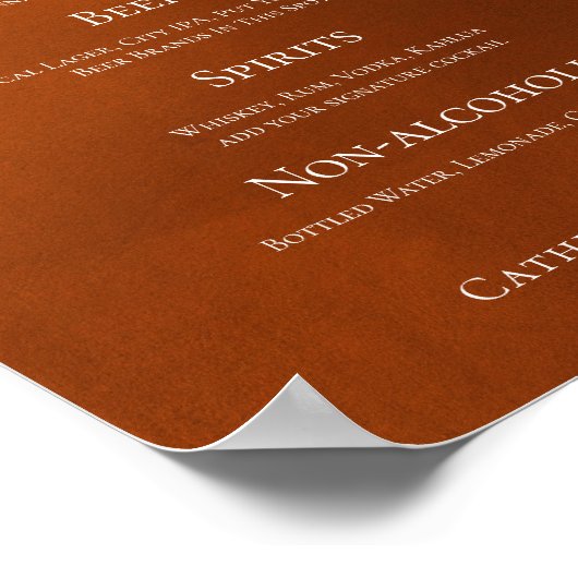 Rustikales Burnt Orange Bar Menu für Hochzeiten im Poster (Ecke)