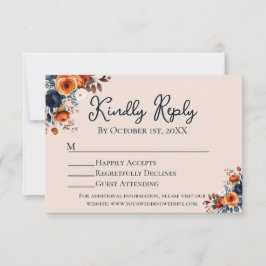 Rustikales Burnt Orange + Blue Wedding RSVP Karte