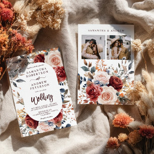 Rustikales Burnt Orange Boho Foto Hochzeit Einladung