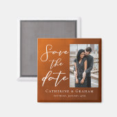 Rustikales Burnt Orange Couple Foto Save the Date Magnet (Vorderseite/Rückseite)