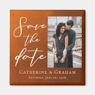 Rustikales Burnt Orange Couple Foto Save the Date Magnet