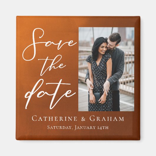 Rustikales Burnt Orange Couple Foto Save the Date Magnet (Vorne)