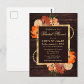 Rustikales Burnt Orange Fall Blume Brautparty Postkarte (Vorne/Hinten)