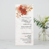 Rustikales Burnt Orange Terracotta Hochzeitsprogra (Stehend Vorderseite)