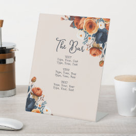Rustikales Burnt Orange und Blue Wedding Bar Menu Sockelschild