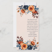 Rustikales Burnt Orange und Blue Wedding Lesezeich Dankeskarte (Vorderseite)