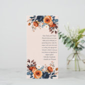 Rustikales Burnt Orange und Blue Wedding Lesezeich Dankeskarte (Stehend Vorderseite)