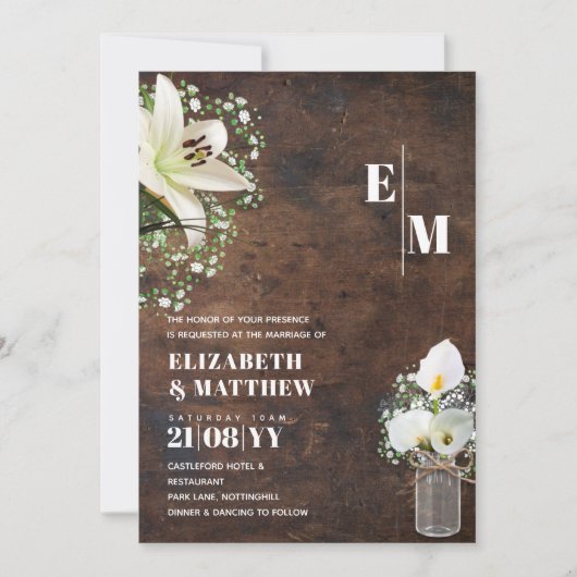 Rustikales Calla Lily Woodland gedruckt oder digit Einladung (Vorderseite)