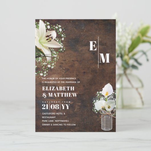 Rustikales Calla Lily Woodland gedruckt oder digit Einladung (Stehend Vorderseite)