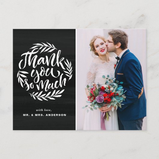 Rustikales Calligrafy Wreath Chalkboard Wedding Fo Postkarte (Vorderseite)