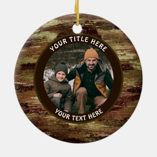 Rustikales Camouflage Foto Personalisiert Keramik Ornament (Hinten)