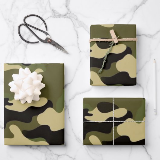Rustikales Camouflage Wrapping Paper mit 3 Sets Geschenkpapier Set (Vorderseite)